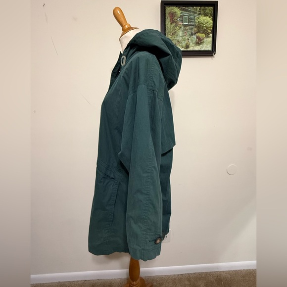 LL Bean Hooded Parka Rain Jacket Waterproof Green Lined Womens Vintage Size L - Picture 4 of 17